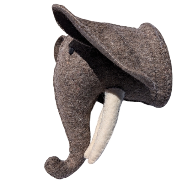 ELEPHANT Wool Felted Mud Pie Head Bust Wall Mount Decor - Picture 5 of 8